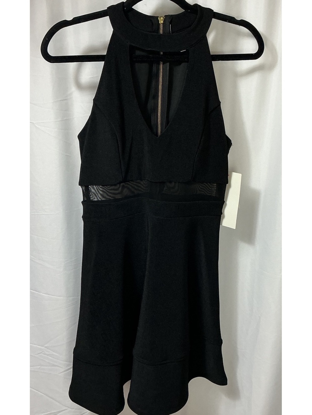 NWT Honey and Rosie Women’s M Black Mesh Panel Fit Flare Dress Zipper party